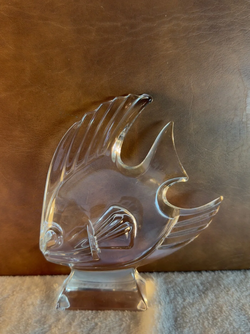 J G Durand Paperweight or Figurine-Clear Crystal Fish With Curved Fin-France